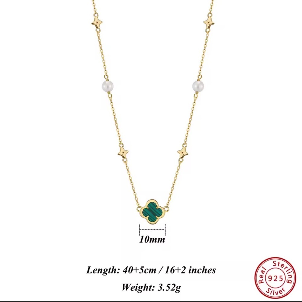 Pearl Clover Necklace Sterling Silver 925 Gold plated - Picture 4 of 12